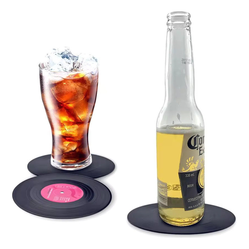 6X SET POSAVASOS RETRO VINILO TOCADISCOS LP MUSICA VINILO SET NEGRO