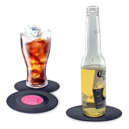 6X SET POSAVASOS RETRO VINILO TOCADISCOS LP MUSICA VINILO SET NEGRO