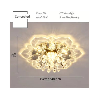 LAMPARA TECHO CRISTAL FLOR LOTO PETALOS LED 110V TRANSPARENTE