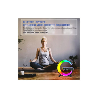 CARGADOR CELULAR INALAMBRICO RGB RELOJ SPEAKER BLUETOOH NEGRO