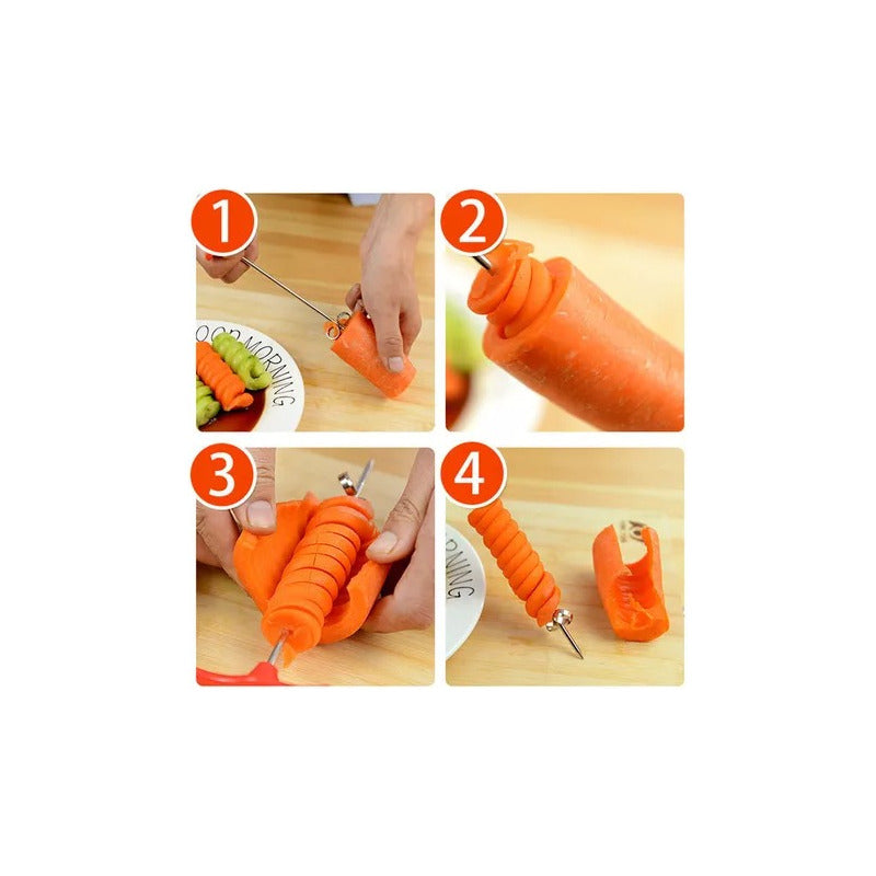 CORTADOR ESPIRAL VERDURAS ACERO INÓXIDABLE MANUAL ENSALADAS ROJO
