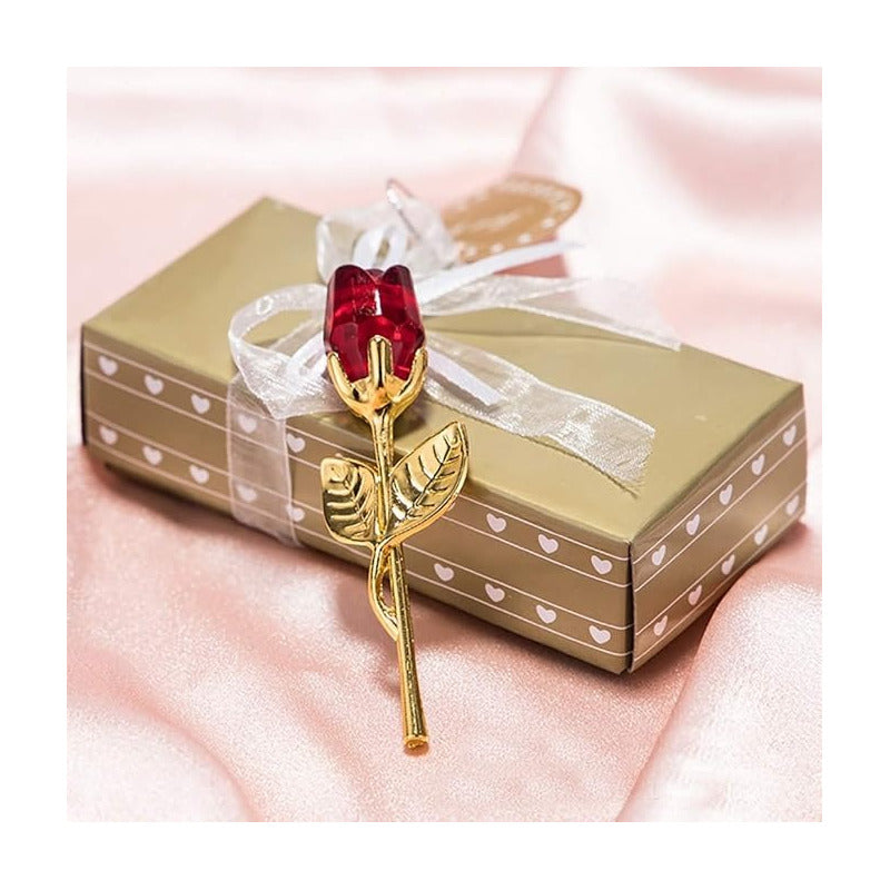 ROSA CRISTAL MINI JOYA 9CM REGALO AMOR AMISTAD BODA VALENTIN ROJO