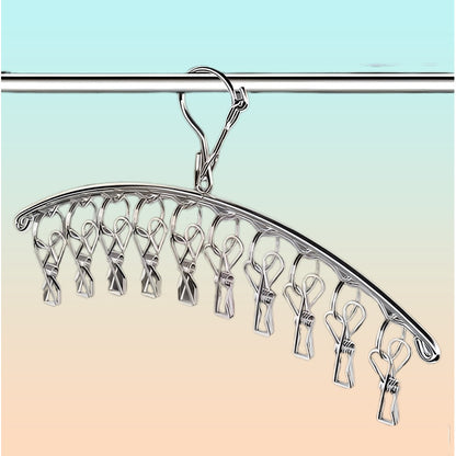 GANCHO ROPA INTERIOR MEDIAS METALICO ARCO 10 CLIPS DURABLE PLATEADO