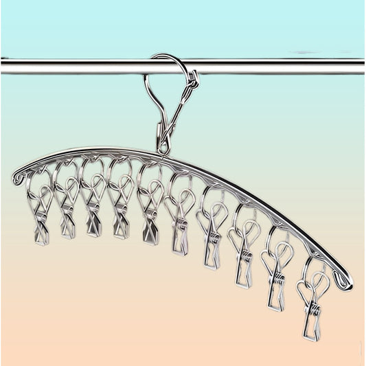 GANCHO ROPA INTERIOR MEDIAS METALICO ARCO 10 CLIPS DURABLE PLATEADO