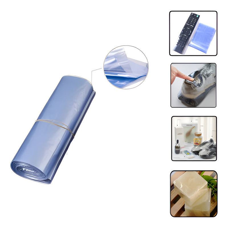 PLÁSTICO BOLSA TERMOENCOGIBLE PVC 10CMS X 5MTS ALIMENTOS TRANSPARENTE