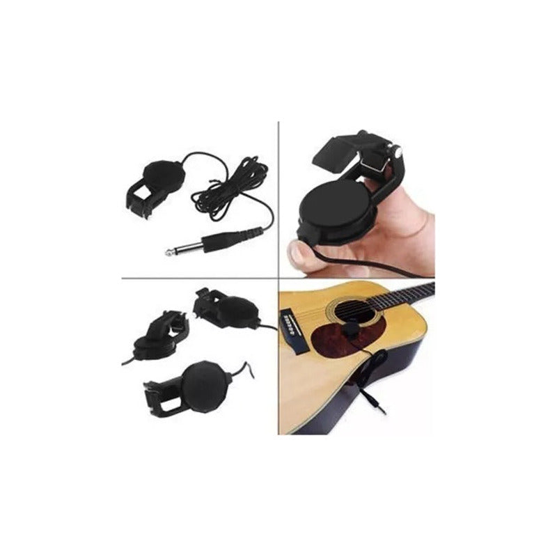 MICRÓFONO CONTACTO CLIP AUDIO GUITARRA ACÚSTICA JACK 1/4 NEGRO