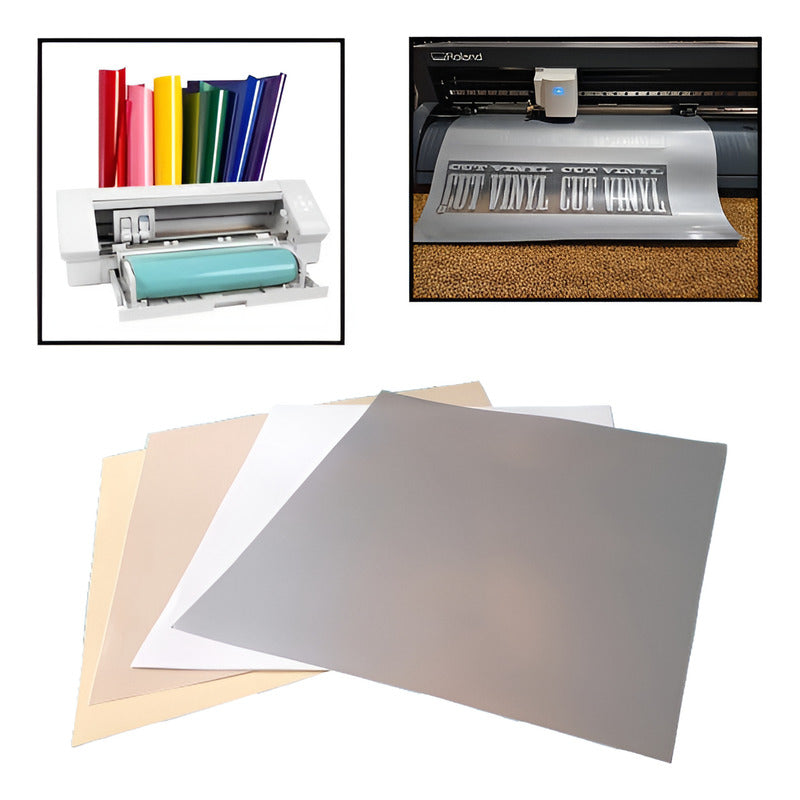 4X VINILO BRILLANTE 12  X 12 GAMA CREMA ADHESIVO CAMEO MULTICOLOR