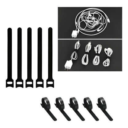 5X ORGANIZADOR CABLES ATACABLES VELCRO ORIFICIO FIJACIÓN NEGRO