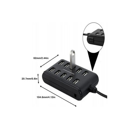 HUB USB 10 PUERTOS LUZ LED NEGRO