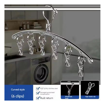 GANCHO PULPO ROPA INTERIOR MEDIAS METALICO ARCO 6 CLIPS PLATEADO