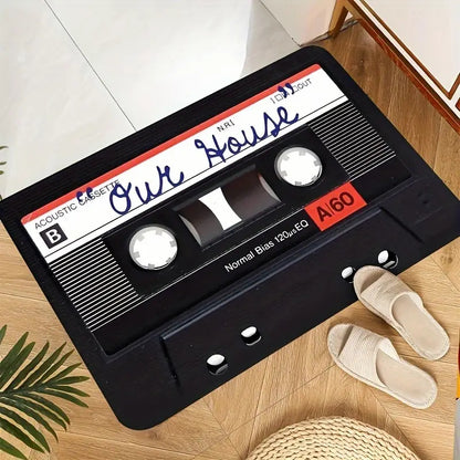 TAPETE HOGAR COCINA ENTRADA CASA DISEÑO CASSETTE MUSIC 40X60 60 CM 40 CM CASSETTE NEGRO