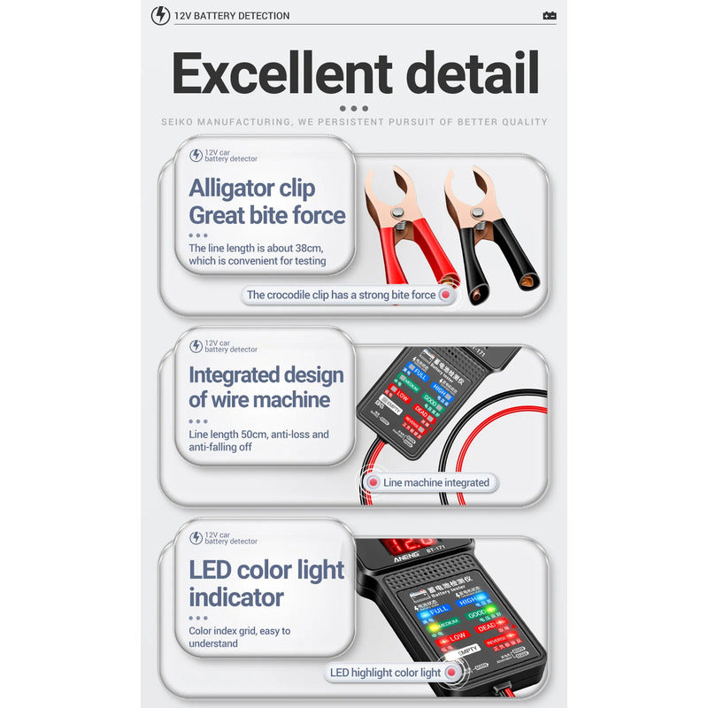 PROBADOR BATERIA MULTIFUNCIONAL ANENG BT-171 PANTALLA LED 12V