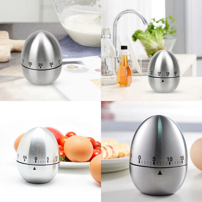 TEMPORIZADOR COCINA DISEÑO HUEVO ACERO INOXIDABLE MECÁNICO PLATEADO TIPO HUEVO