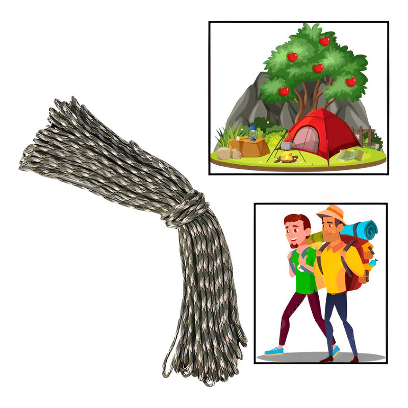 CUERDA PARACORD 7 NÚCLEOS 50 PIES | 15 MTS VERDE MILITAR CAMUFLADO