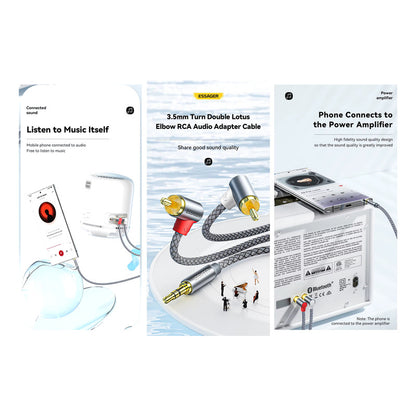 CABLE 2RCA 90° AUDIO JACK 3.5MM 3MTS ESSAGER FUNDA TRENZADA