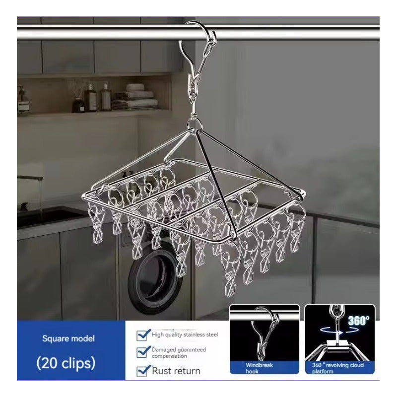 GANCHO ROPA INTERIOR MEDIAS METALICO CUADRADO 20 CLIPS SOLID PLATEADO