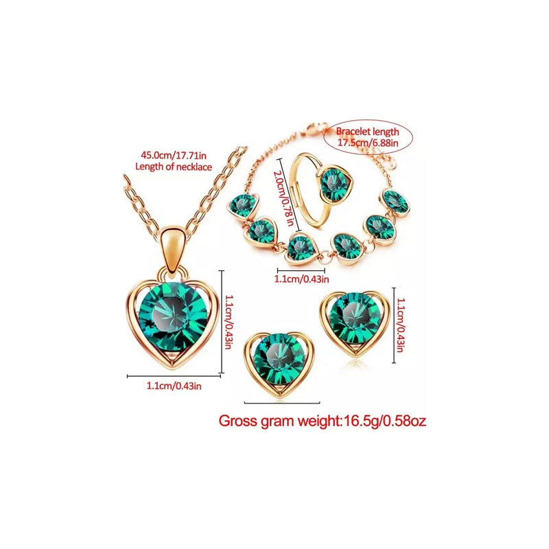 SET 6 PIEZAS RELOJ VERDE ESMERALDA ANILLO PULSERA ARETES VERDE MUSGO DORADO OSCURO VERDE MUSGO