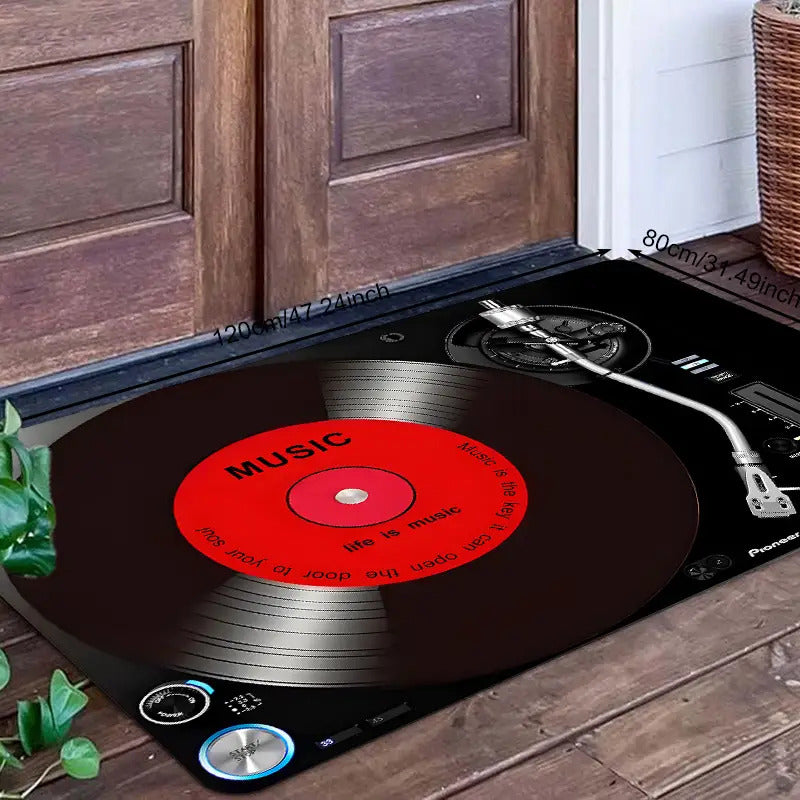 TAPETE ENTRADA TOCADISCOS CASA BAÑO COCINA ALCOBA ADORNO 60 CM 40 CM TOCADISCOS NEGRO/ROJO