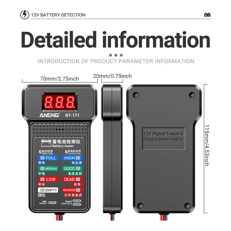 PROBADOR BATERIA MULTIFUNCIONAL ANENG BT-171 PANTALLA LED 12V