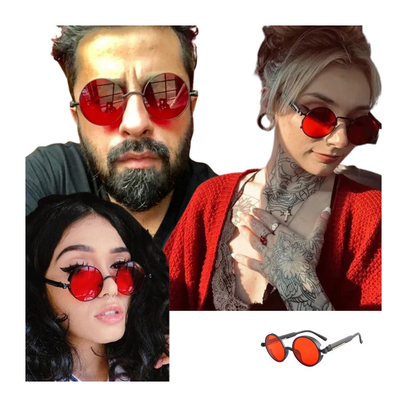 GAFAS SOL POLICARBONATO UV REDONDAS STEAMPUNK FASHION ROJO REDONDO ROJO NEGRO NEGRO