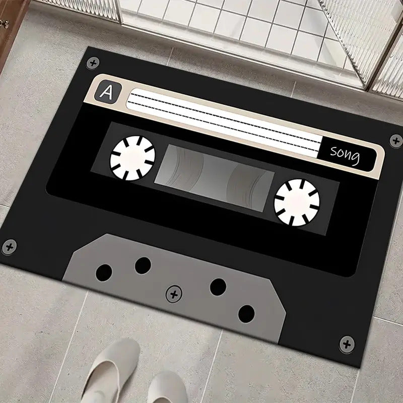 TAPETE HOGAR COCINA ENTRADA CASA DISEÑO CASSETTE SONG 40X60 60 CM 40 CM CASSETTE NEGRO