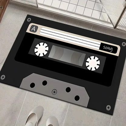 TAPETE HOGAR COCINA ENTRADA CASA DISEÑO CASSETTE SONG 40X60 60 CM 40 CM CASSETTE NEGRO