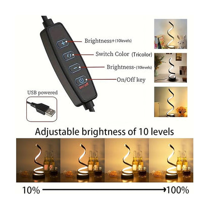 LAMPARA USB ESPIRAL ESCRITORIO MESA NOCHE ESTUDIO MODERNA NEGRO BLANCO 5V