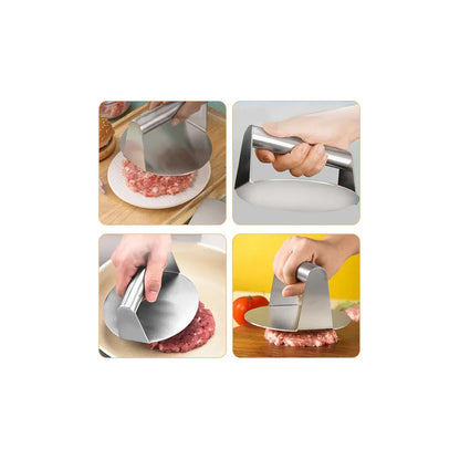 PRENSA CARNE HAMBURGUESA BISTEC ACERO INOXIDABLE 13CMS PLATEADO