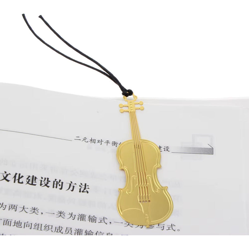MARCA PÁGINAS VIOLIN REVISTA MÚSICA LIBRO AGENDA NOTAS PAPEL DORADO VIOLIN