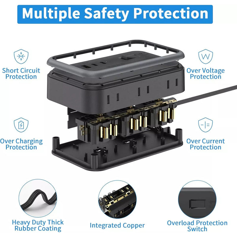 MULTITOMA 6 SALIDAS 2 USB 2 TIPO C NEGRO SWITCH ENCENDIDO NEGRO 110V