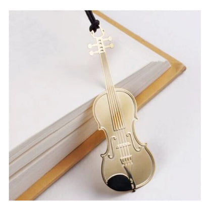 MARCA PÁGINAS VIOLIN REVISTA MÚSICA LIBRO AGENDA NOTAS PAPEL DORADO VIOLIN