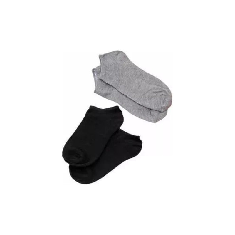 2X PARES MEDIAS TOBILLERAS NEGRAS Y GRISES CALCETINES NEGRO LISO 36-41