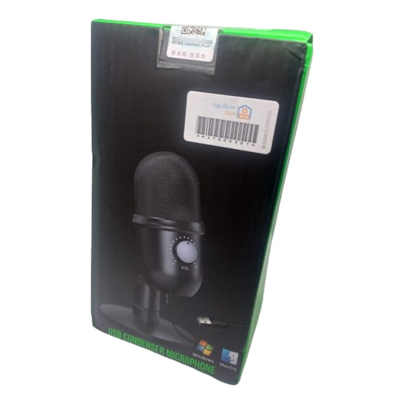 MICROFONO PODCAST USB LUZ LED RGB CARDIOIDE CONDENSADOR PRO NEGRO