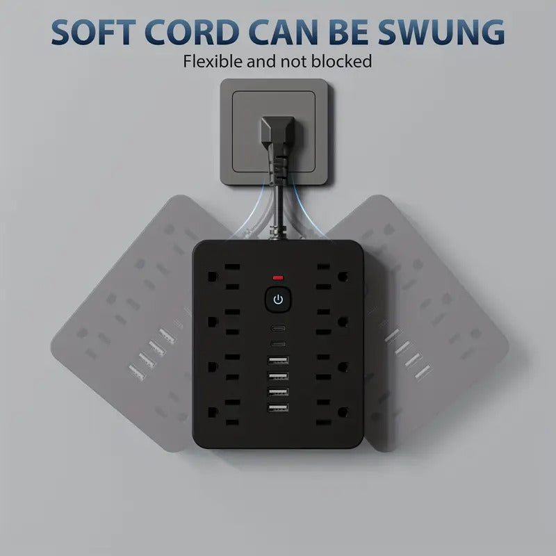 MULTITOMA 8 SALIDAS 4 USB 2 TIPO C NEGRO SWITCH ENCENDIDO NEGRO 110V