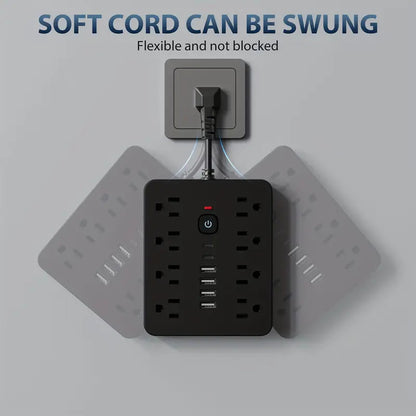 MULTITOMA 8 SALIDAS 4 USB 2 TIPO C NEGRO SWITCH ENCENDIDO NEGRO 110V