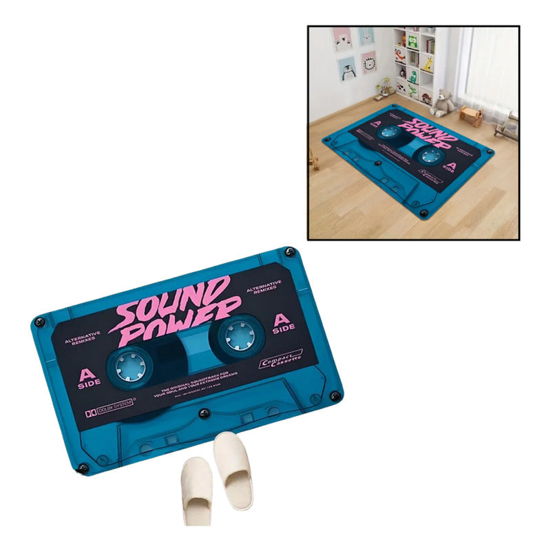 TAPETE HOGAR COCINA ENTRADA CASA CASSETTE SOUND POWER 40X60 60 CM 40 CM CASSETTE AZUL ACERO