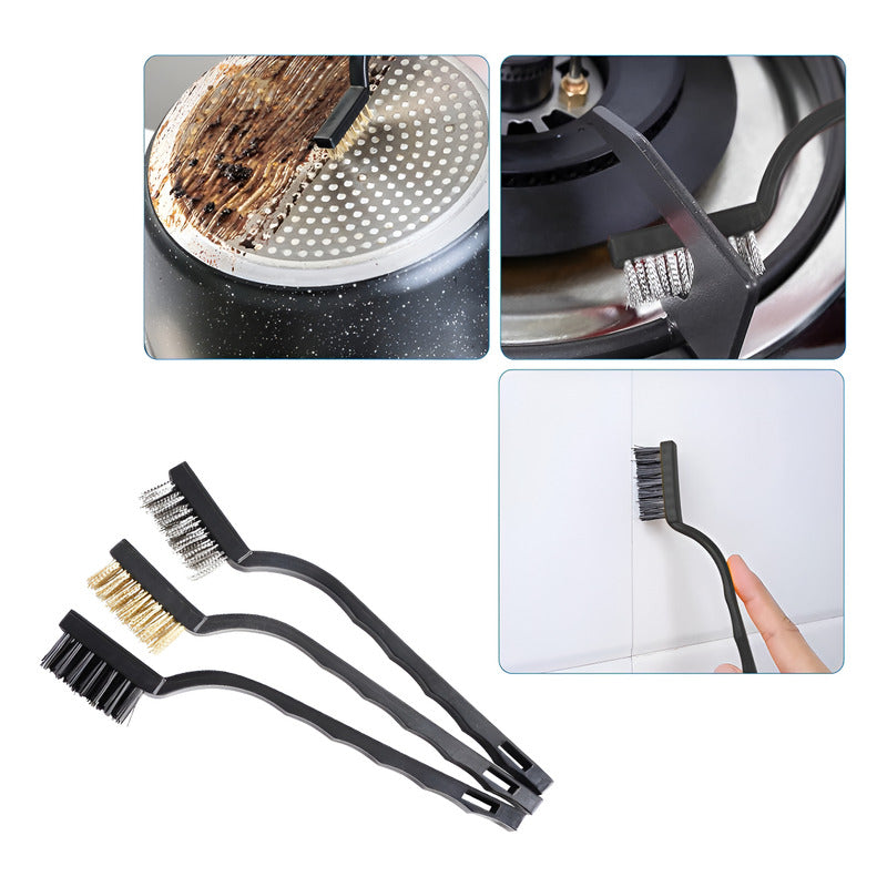 SET 3 CEPILLOS TRABAJO PESADO INDUSTRIAL ACERO LATÓN NYLON