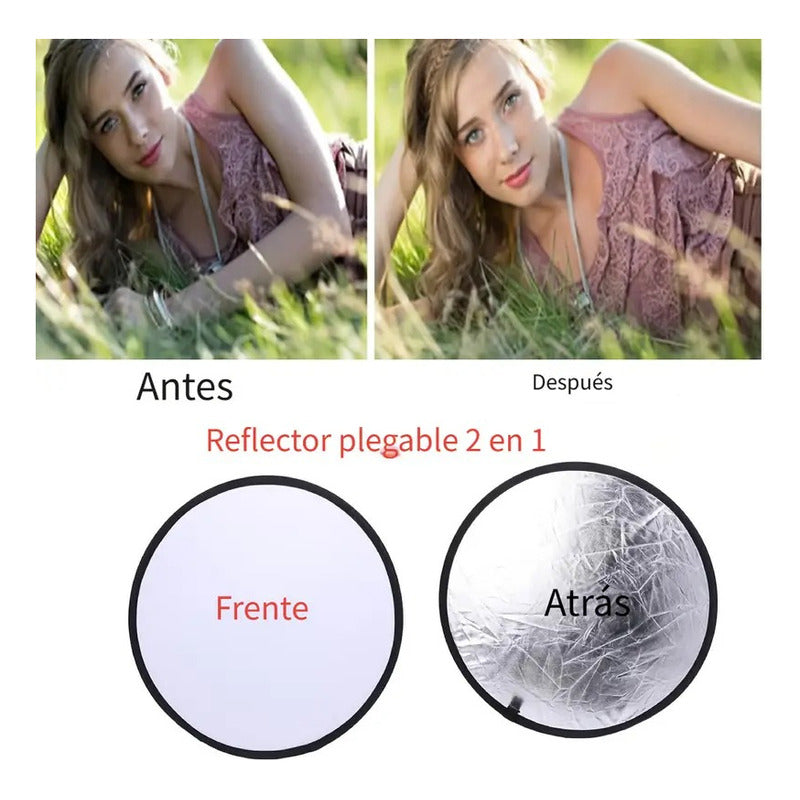 REFLECTOR PLEGABLE FOTOGRAFÍA 24 PULGADAS BLANCO Y PLATEADO BLANCO Y PLATEADO