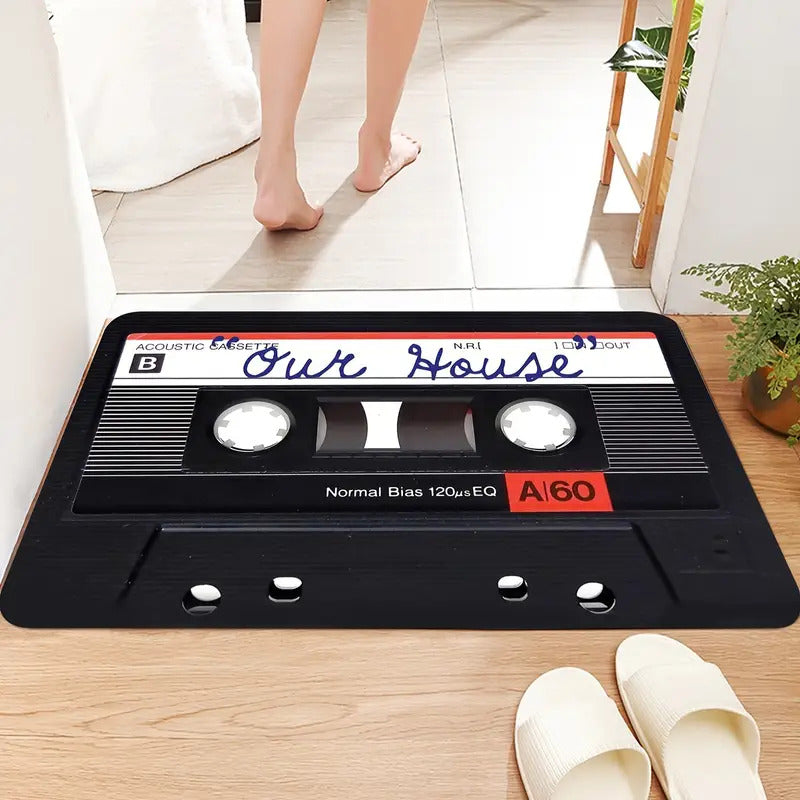 TAPETE HOGAR COCINA ENTRADA CASA DISEÑO CASSETTE MUSIC 40X60 60 CM 40 CM CASSETTE NEGRO