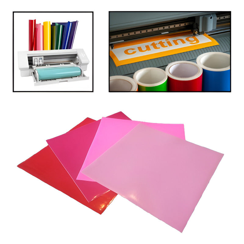 4X VINILO 12  X 12 GAMA PASIÓN ROJOS ROSADOS BRILLANTE CAMEO MULTICOLOR