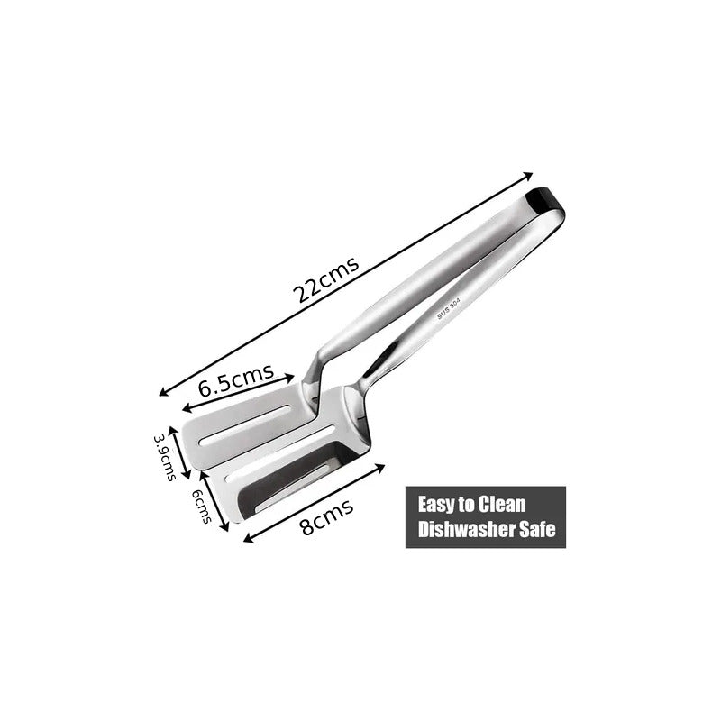 ESPÁTULA DOBLE PINZA COCINA CARNE BISTEC ACERO INOXIDABLE PLATEADO