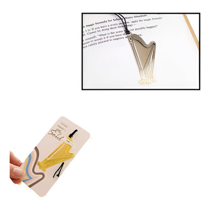 MARCA PÁGINAS ARPA LIBRO MÚSICA  REVISTA NOTAS PAPEL AGENDA DORADO ARPA