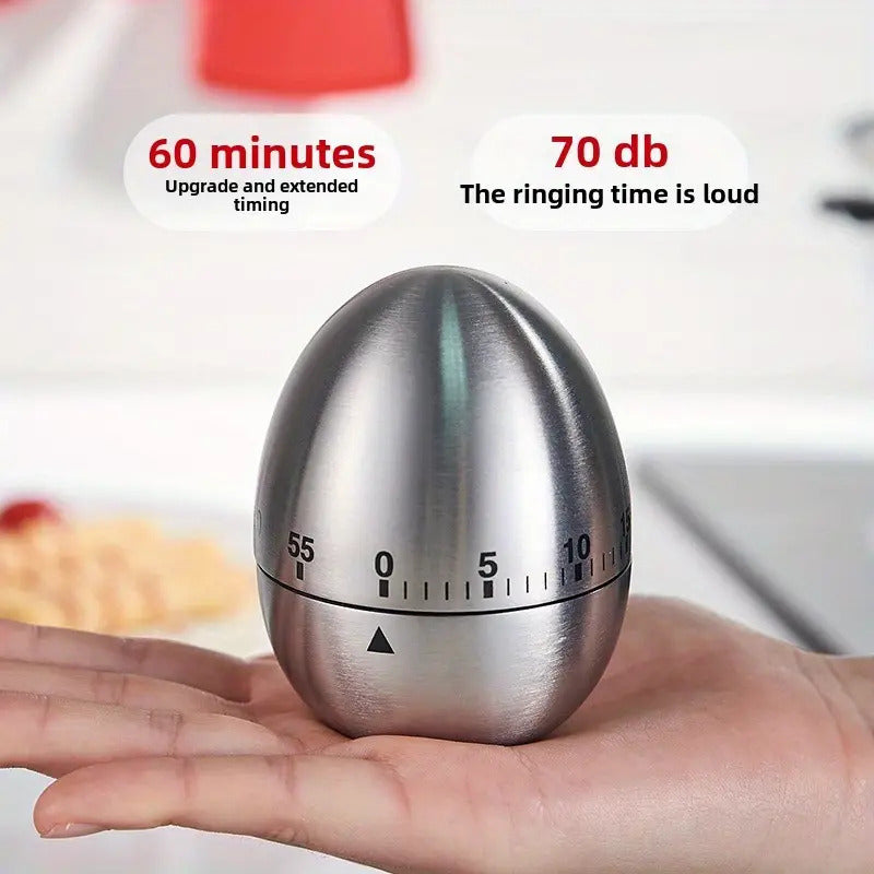 TEMPORIZADOR COCINA DISEÑO HUEVO ACERO INOXIDABLE MECÁNICO PLATEADO TIPO HUEVO