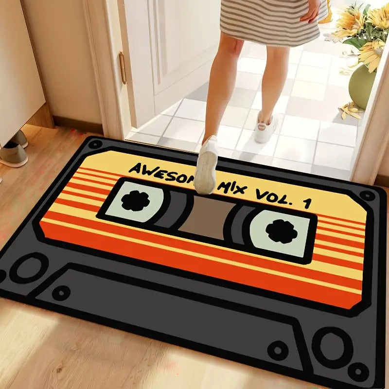 TAPETE HOGAR COCINA ENTRADA CASA DISEÑO CASSETTE MIX 40X60 60 CM 40 CM CASSETTE NEGRO/NARANJA