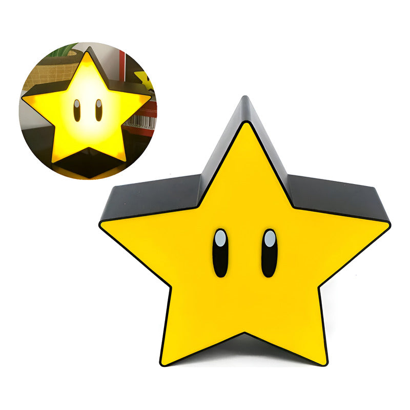 LÁMPARA USB RECARGABLE SUPER STAR MARIO BROS SONIDO JUEGO NEGRO AMARILLO 5V