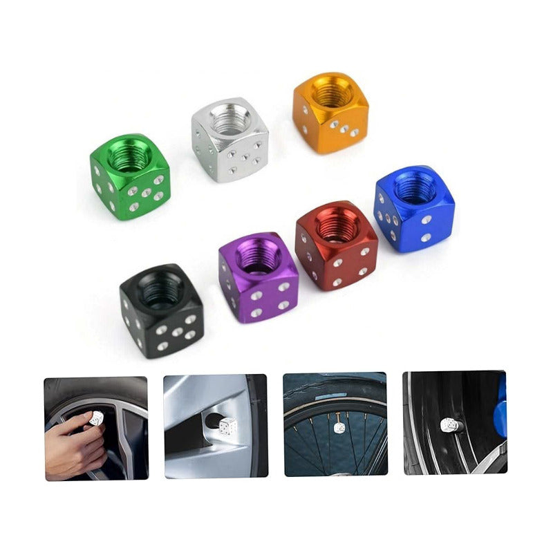 JUEGO TAPA VÁLVULA AIRE NEUMÁTICO LLANTA DADOS ALUMINIO