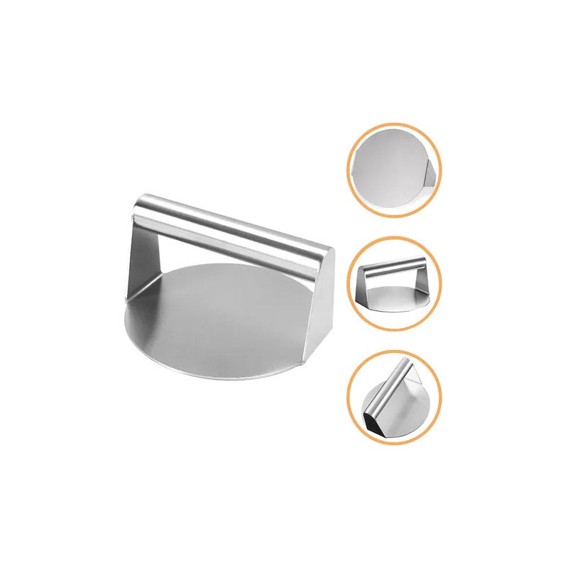 PRENSA CARNE HAMBURGUESA BISTEC ACERO INOXIDABLE ANTIADHEREN PLATEADO