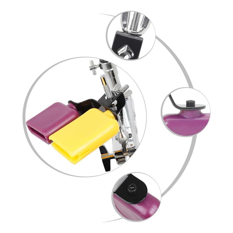 CAMPANA DOBLE PERCUSIÓN TIMBAL BATERÍA CLAVE SALSA LATIN MORADO Y AMARILLO