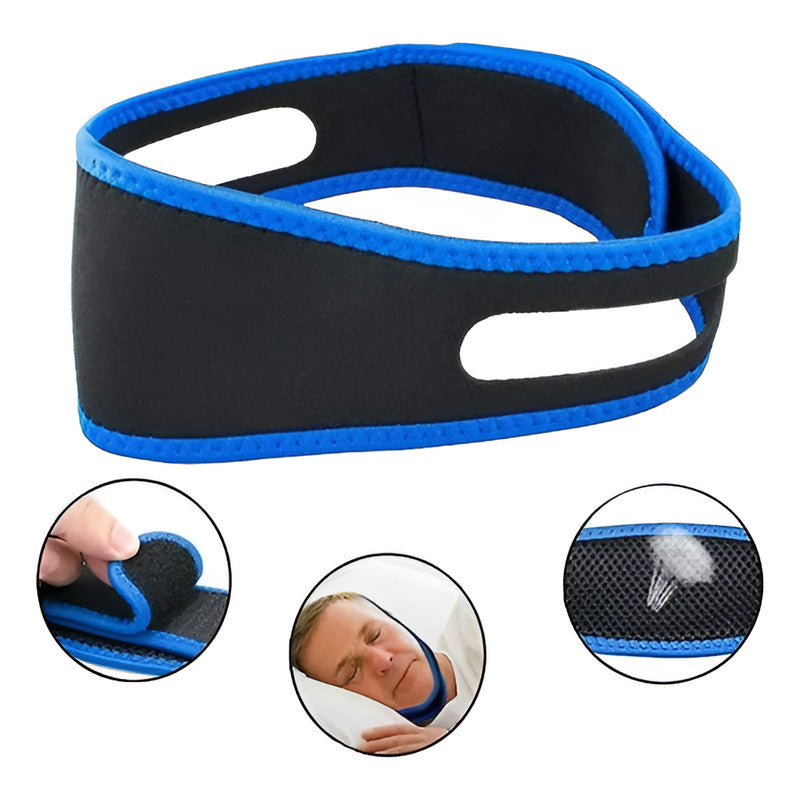 BANDA ANTI RONQUIDO APNEA DEL SUEÑO BARBILLA UNISEX DORMIR AZUL 65MM LARGO