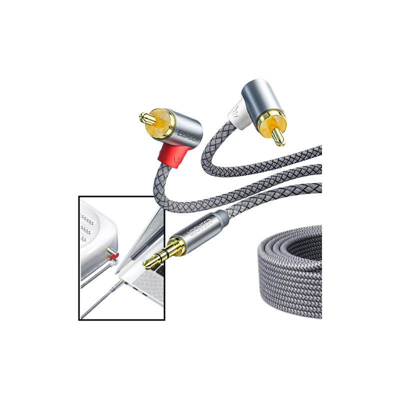 CABLE 2RCA 90° AUDIO JACK 3.5MM 3MTS ESSAGER FUNDA TRENZADA